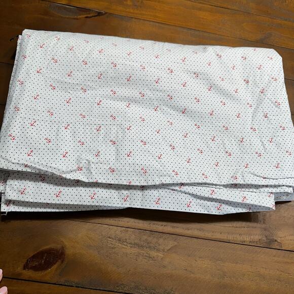 Vintage Lauren Ralph Lauren Twin Flat Sheet Nautical Coastal Anchor White Red - Picture 1 of 4